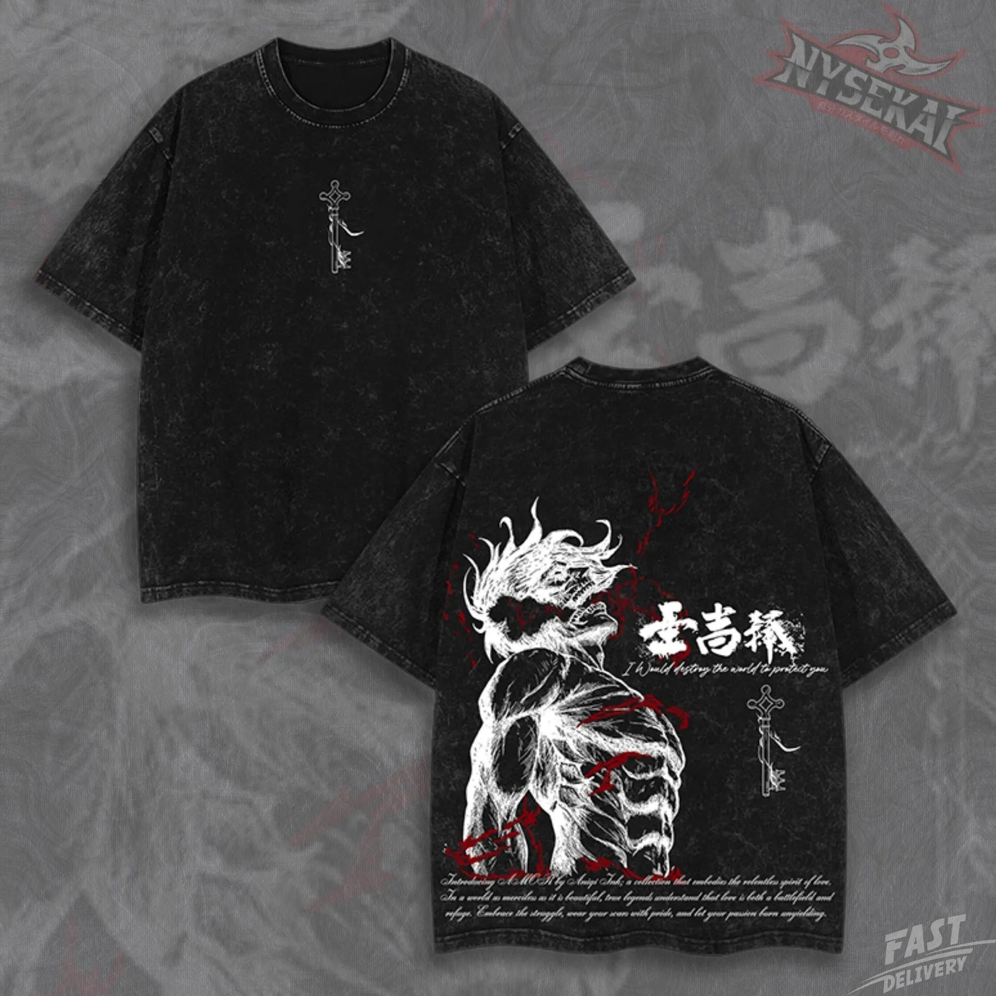 Kitsukai Eren Attack Titan Destroy World Heavyweight Graphic Tee Pump Cover