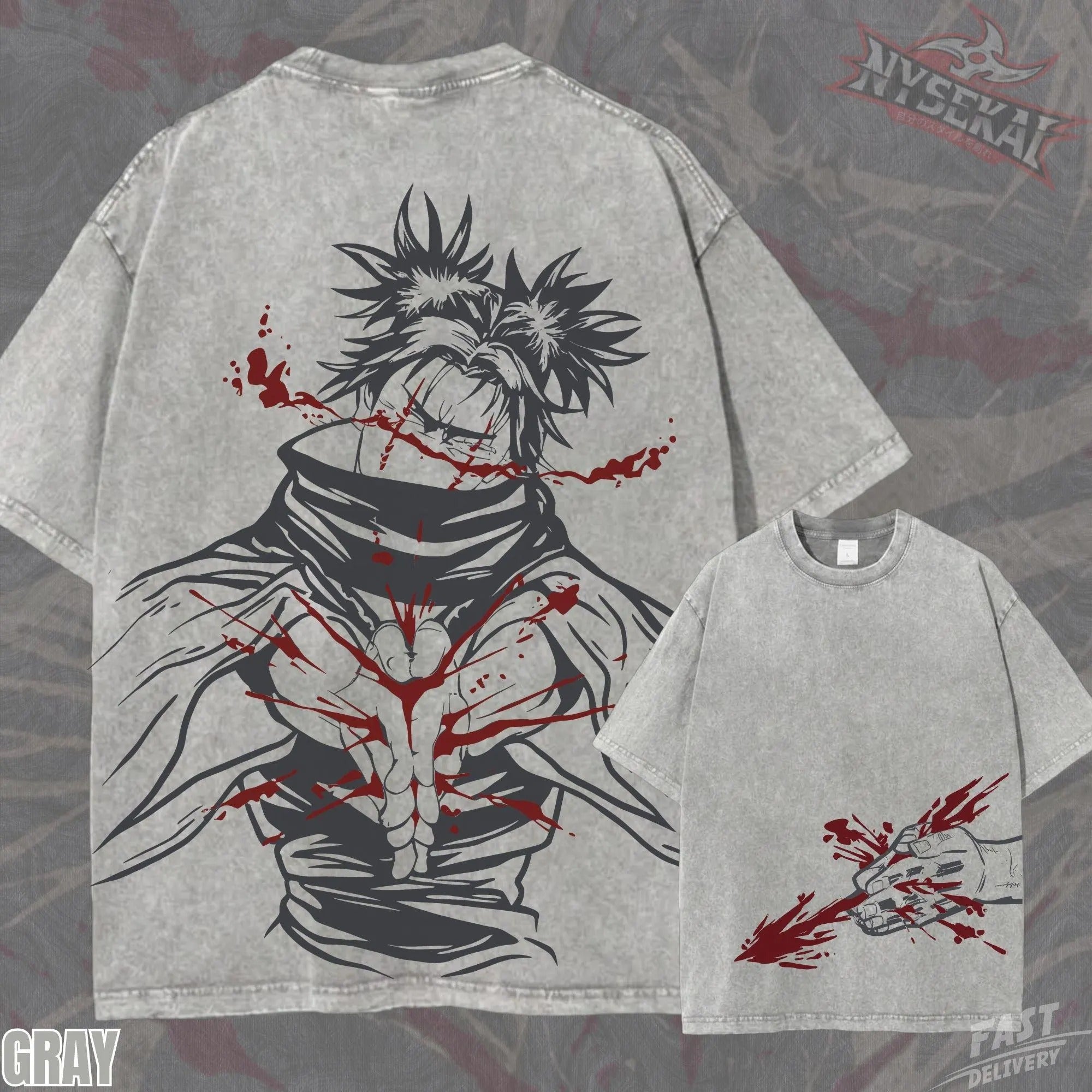 Kitsukai The Piercing Blood Heavyweight Vintage Wash Graphic Tee Oversized Urban Streetwear Pump Cover