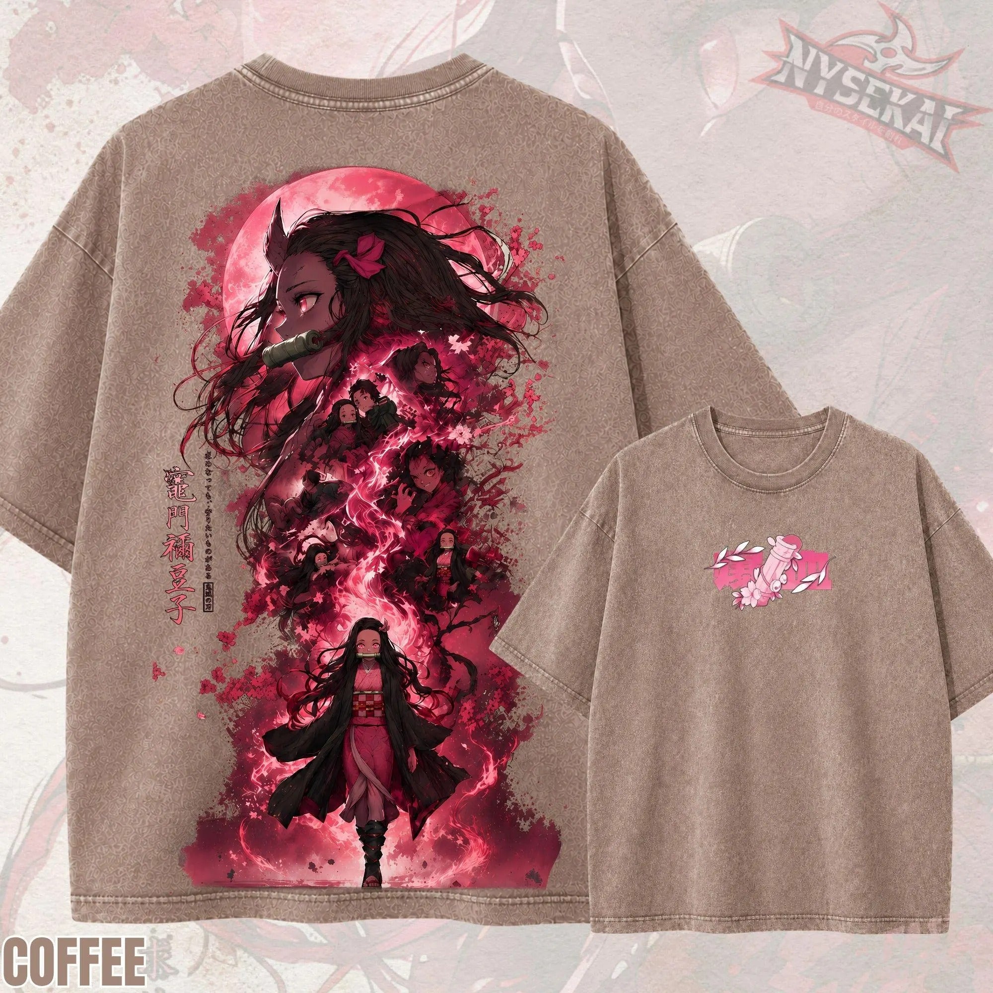 Kitsukai Vintage Washed Anime T-Shirt_ Nezuko Kamado Graphic Print Tee