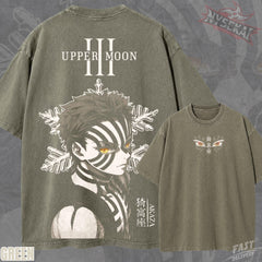 Kitsukai Akaza Upper Moon Three Eyes Gaze Vintage Wash Heavyweight Graphic Tee Pump Cover