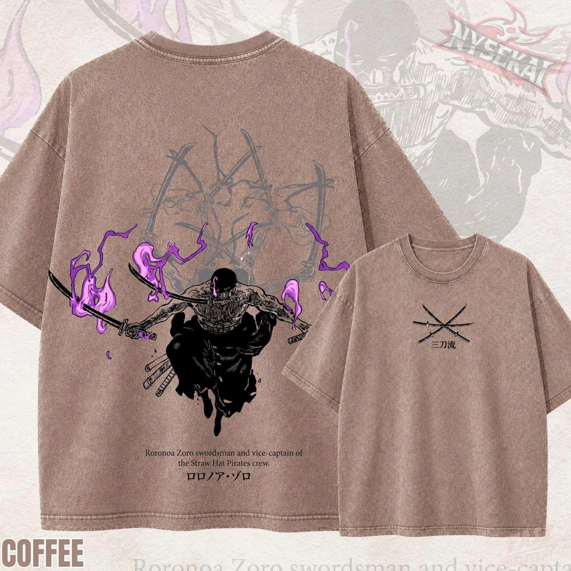 Kitsukai Anime Shirt, Three Sword Style, Purple Flame Swordsman, Manga Graphic Tee, Washed Cotton