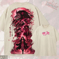 Kitsukai Vintage Washed Anime T-Shirt_ Nezuko Kamado Graphic Print Tee