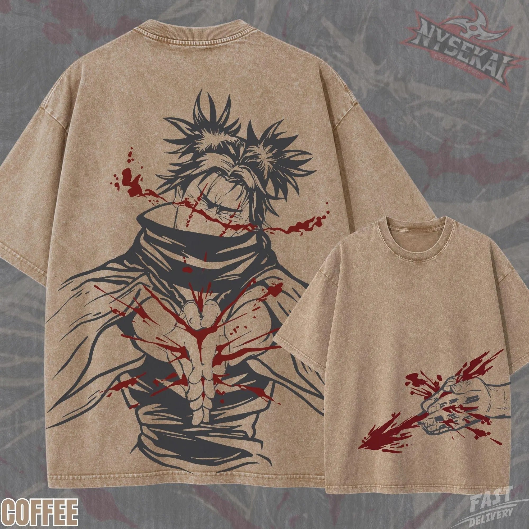 Kitsukai The Piercing Blood Heavyweight Vintage Wash Graphic Tee Oversized Urban Streetwear Pump Cover