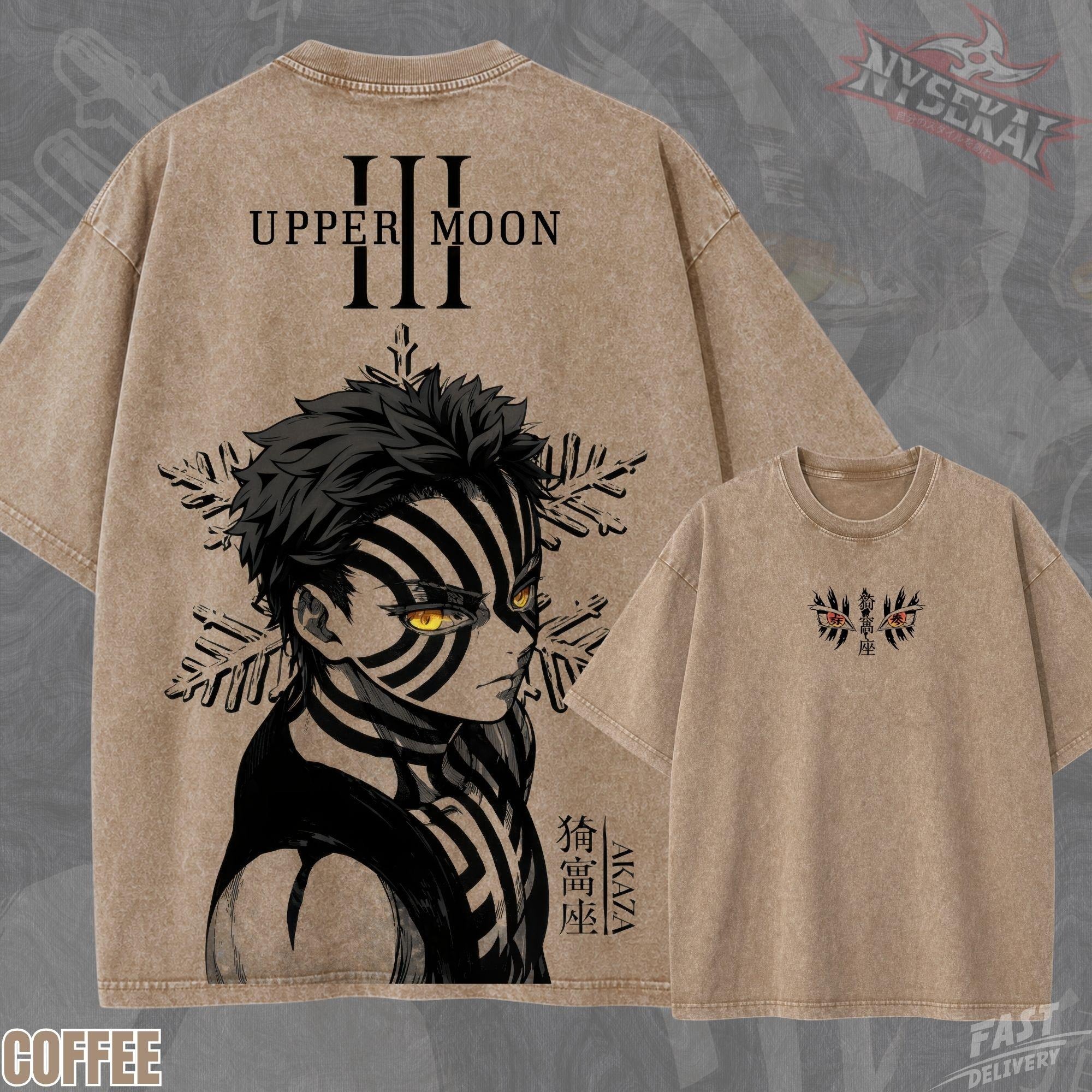 Kitsukai Akaza Upper Moon Three Eyes Gaze Vintage Wash Heavyweight Graphic Tee Pump Cover