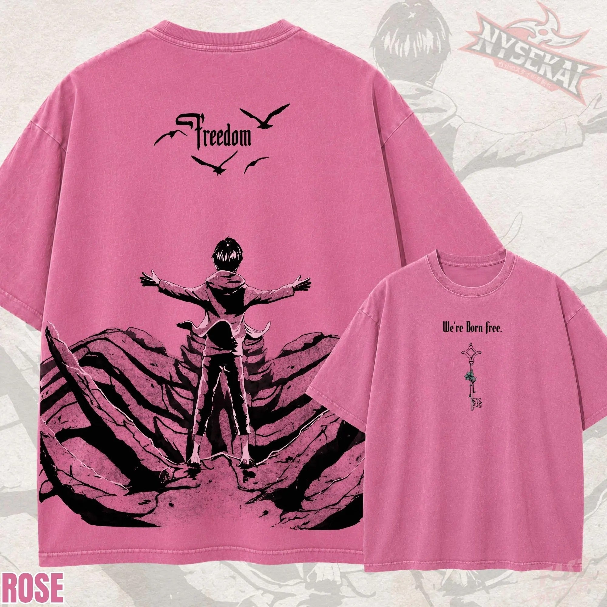 Kitsukai Freedom Scout Anime Shirt, We’re Born Free Graphic Tee, Washed Gray Manga T-Shirt, Titan Streetwear Fan Gift