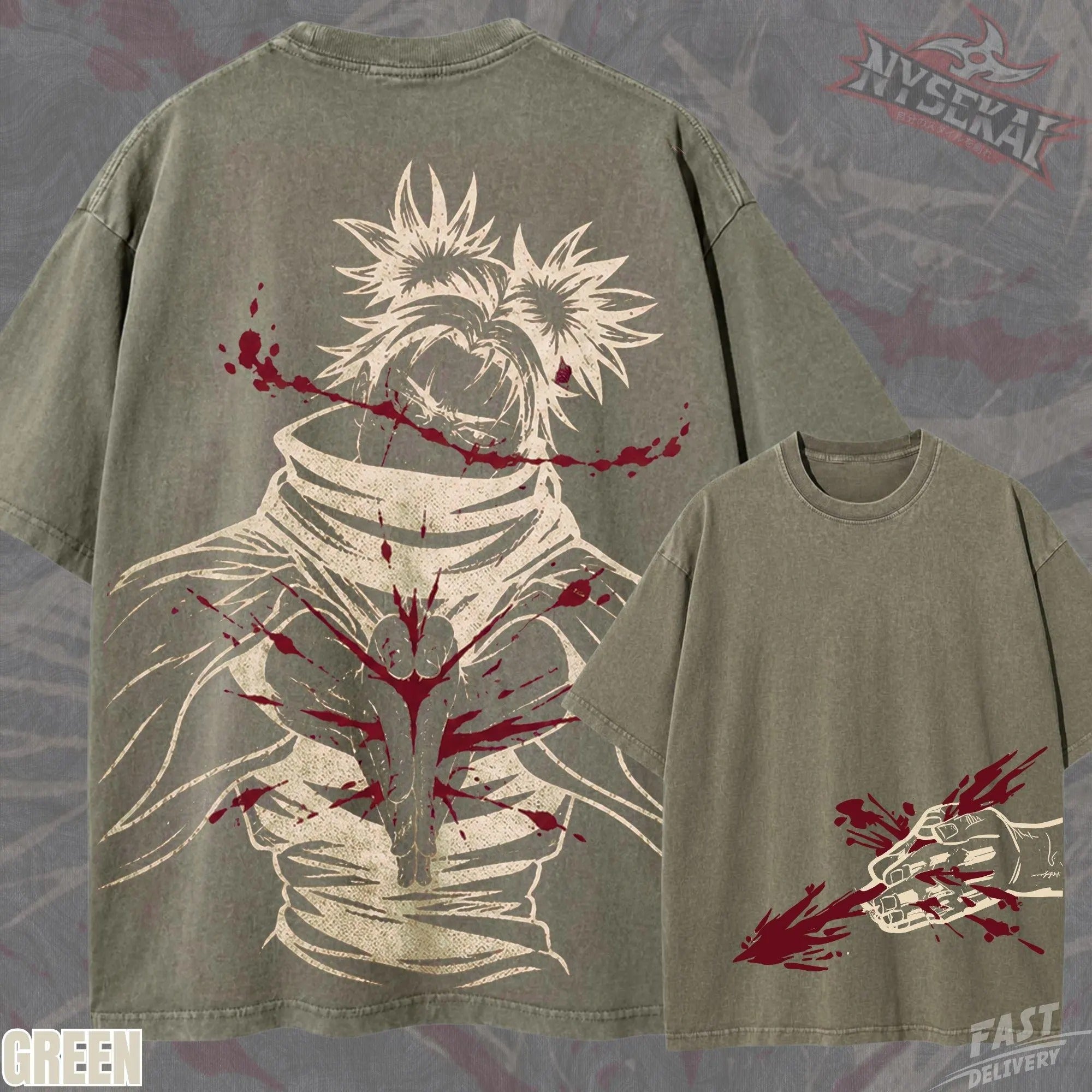 Kitsukai The Piercing Blood Heavyweight Vintage Wash Graphic Tee Oversized Urban Streetwear Pump Cover