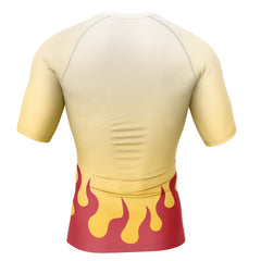 Kyojuro Regoku Demon Slayer Short Sleeve Rash Guard Compression Shirt