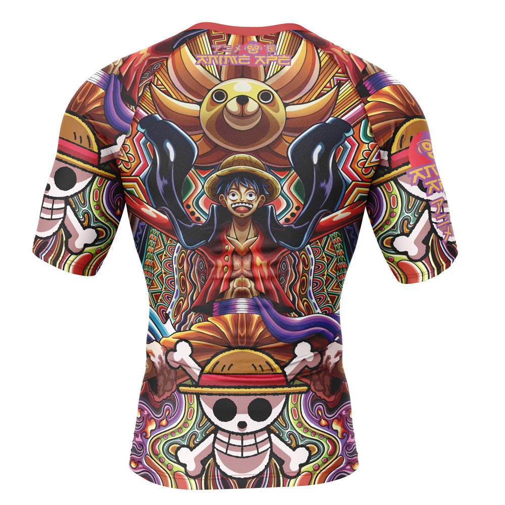 Trippy Monkey D. Luffy One Piece Short Sleeve Rash Guard Compression Shirt