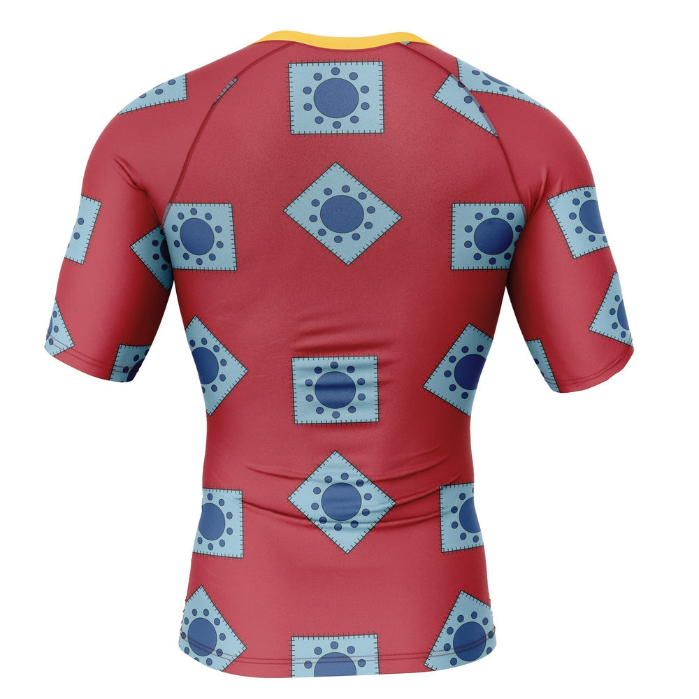 Luffy Wano pattern One Piece Short Sleeve Rash Guard Compression Shirt