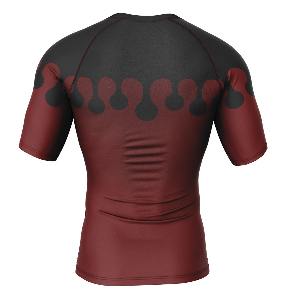  exclusive Doma Demon Slayer short sleeve compression rash guard featuring a red and black dripping pattern