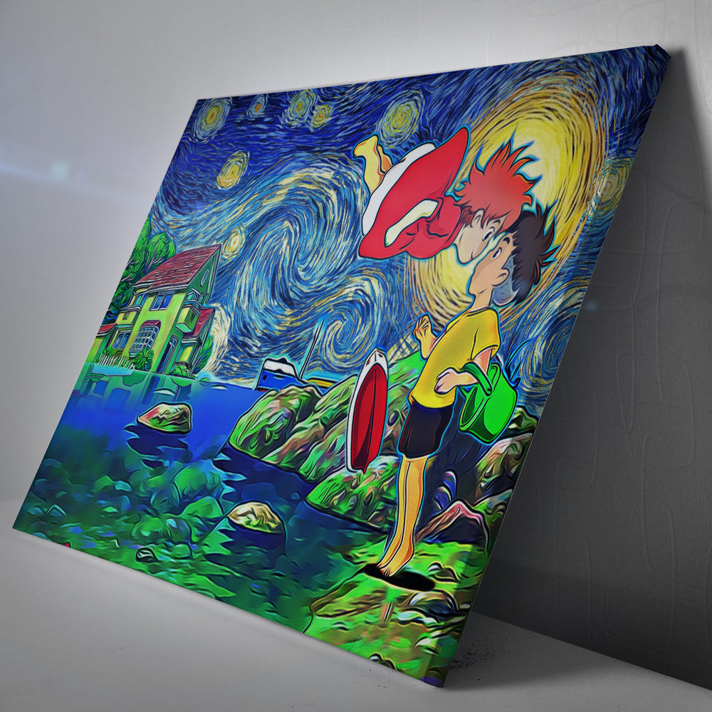 Ponyo Starry Night Studio Ghibli Canvas Print Wall Art